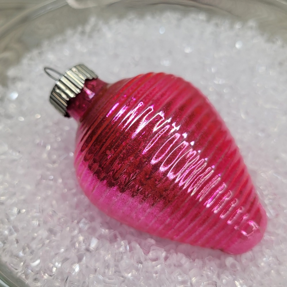 Shiny Brite Pink Ribbed Chinese Lantern Mercury Glass Christmas‎ Ornament Vtg